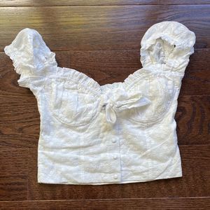 Princess Polly White Eyelet Crochet Crop Top with Puff Sleeves Size 6